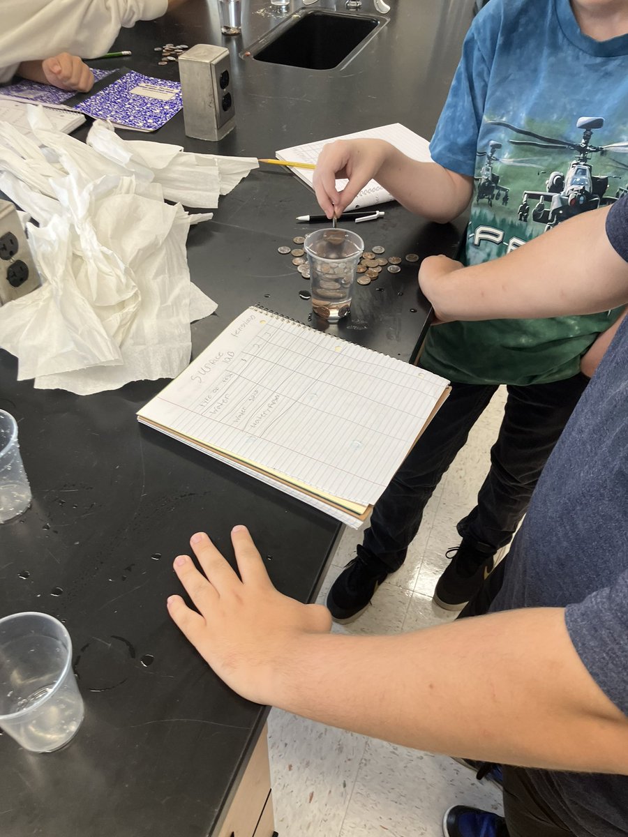 NorthScience's tweet image. Mr.Silvestri’s Biology students explored the properties of water this week seeing how the property of cohesion causes surface tension and what factors affect it(soap, parsley,etc.) #mtpssci #mtpspride