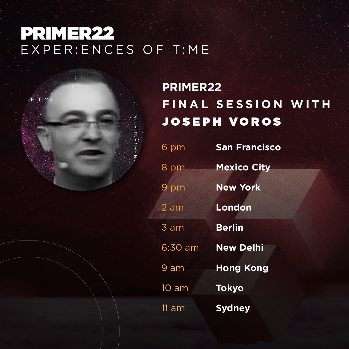 #PRIMER22 is almost over. Join us for the last session with a very special keynote 🔥 Joseph Voros 🔥 See you soon!