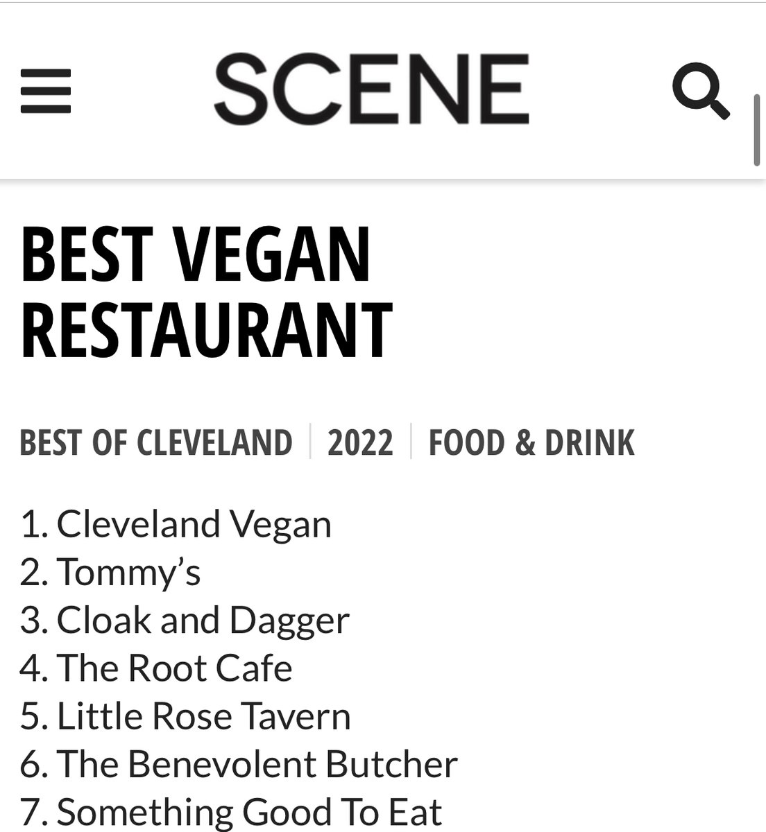 Thank you! Voted #1 for Best Vegan Restaurant in Cleveland  @clevelandscene