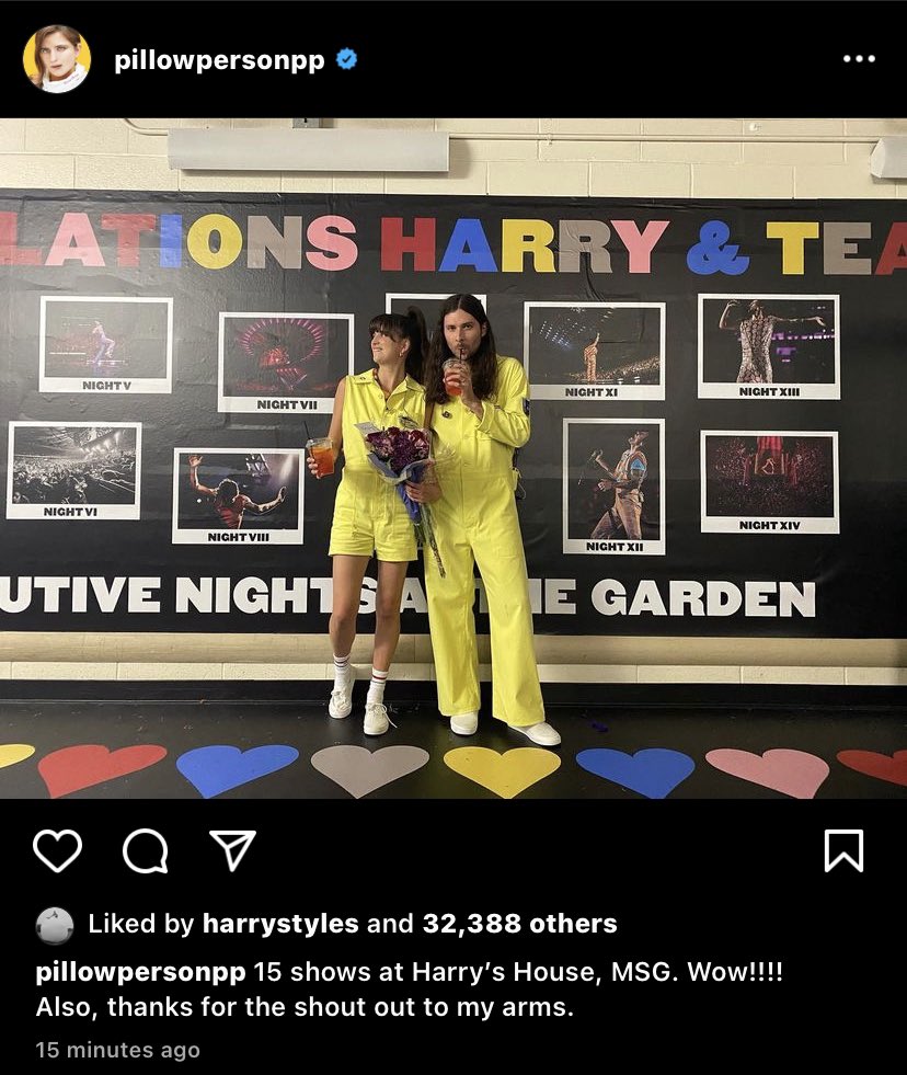 📲| Harry just liked Sarah’s Instagram post celebrating the #LoveOnTourNYC residency!