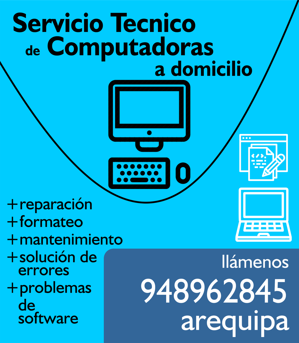 IndigoDesy's tweet photo. Computadoras Servicio Tecnico A Domicilio - Arequipa
Llamenos al 948962845.
Formateo e instalaciones, soluciones. etc
#ServicioTecnico #Computadoras #Formateo #Domicilio #Calidad #Soporte #PC #Arequipa #Servicio #Tecnico #Informatico #Windows #Programas #InDy https://t.co/Z1RqIXvTxd