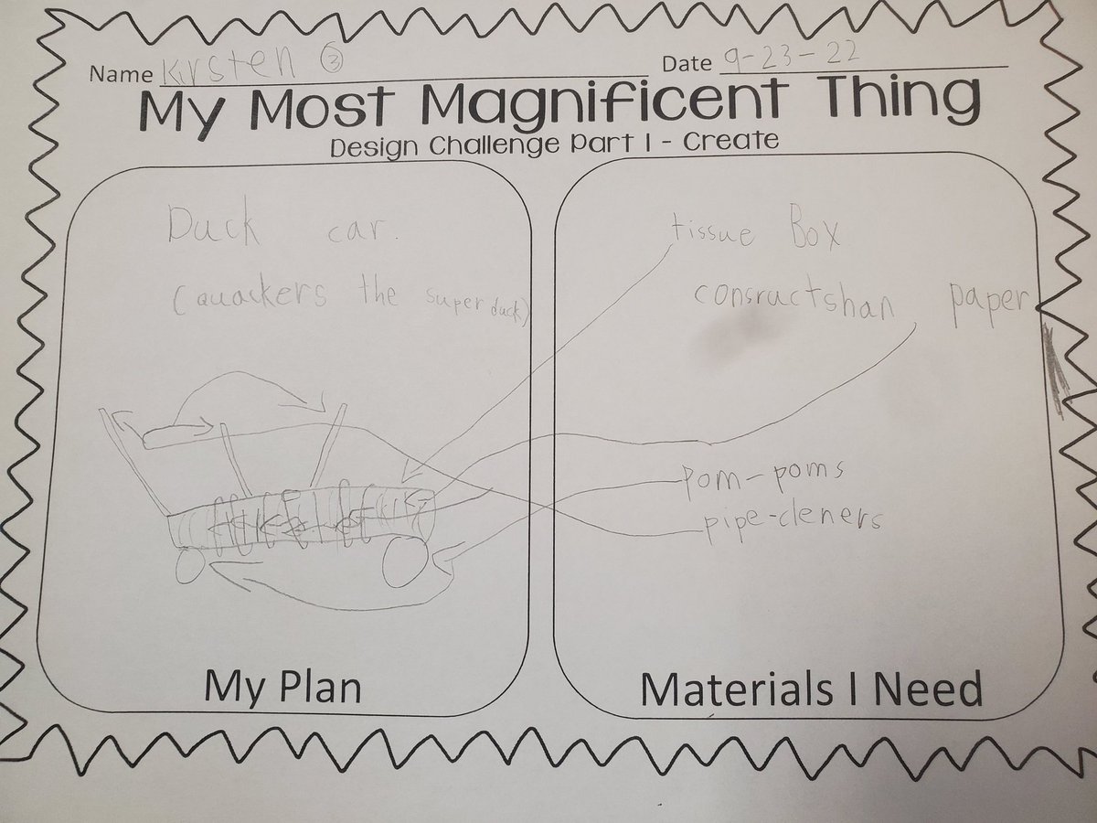 MrsSawkiewicz's tweet photo. To celebrate our "The Most Magnificent Thing" study, we had STEM challenge Friday. Ss imagined, planned, and created their most magnificent thing. We now have a "lost cap" holder, a car for Moe the monkey, a boat for Quackers, and many more creations! @ScottsRidgeES  #crushingit https://t.co/VTudvOxa7h