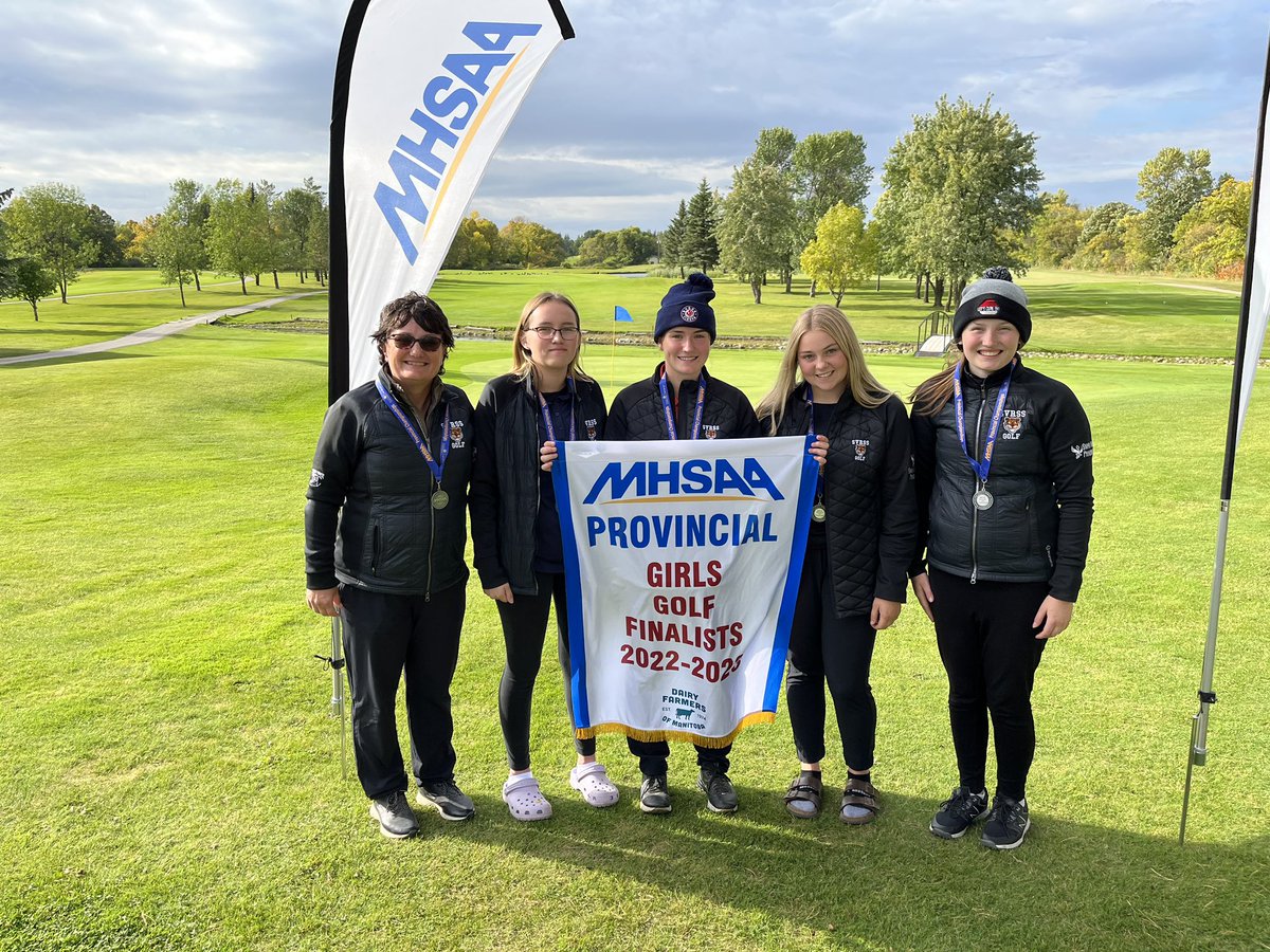 SVRSSSPORTS's tweet photo. 16 schools were represented at @MHSAA_ Girls Golf Provincials in Carman and Team SVRSS (295) are bringing home🥈Medals &amp; a banner for the 2nd school year in a row. @SMAFlames (275) win🥇, host @CarmanCougars (298) earn🥉. Congrats Coach Marni, Aaliyah, Crystal, McKenna, &amp; Laina! https://t.co/fQDI0sjYYb