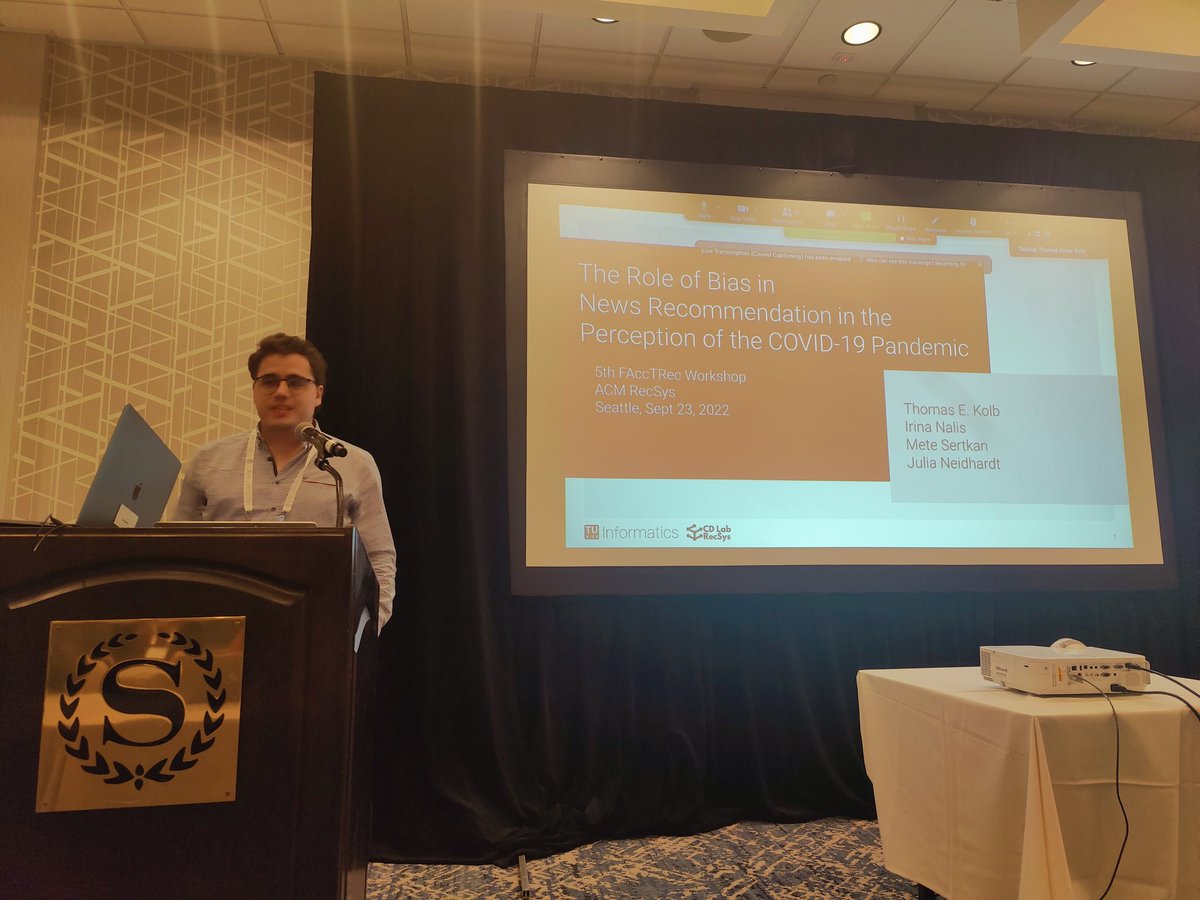 RajAmifa's tweet photo. Thomas Kolb is presenting the role of bias in news recommendations in the perception of the COVID-19 pandemic. Find the paper here: https://t.co/ArQJtMd4yk
@FAccTRec @ACMRecSys #RecSys22 https://t.co/0vEbE8NYbA