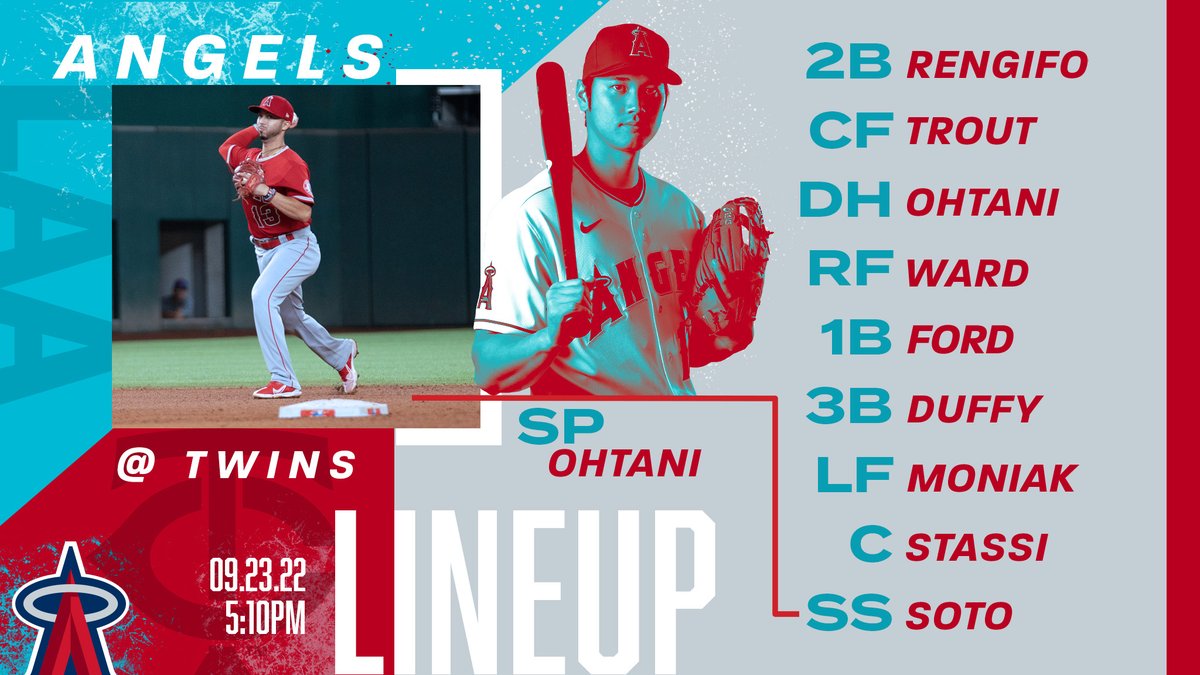 September 23 lineup: 2B Rengifo, CF Trout, DH Ohtani, RF Ward, 1B Ford, 3B Duffy, LF Moniak, C Stassi, SS Soto, P Ohtani