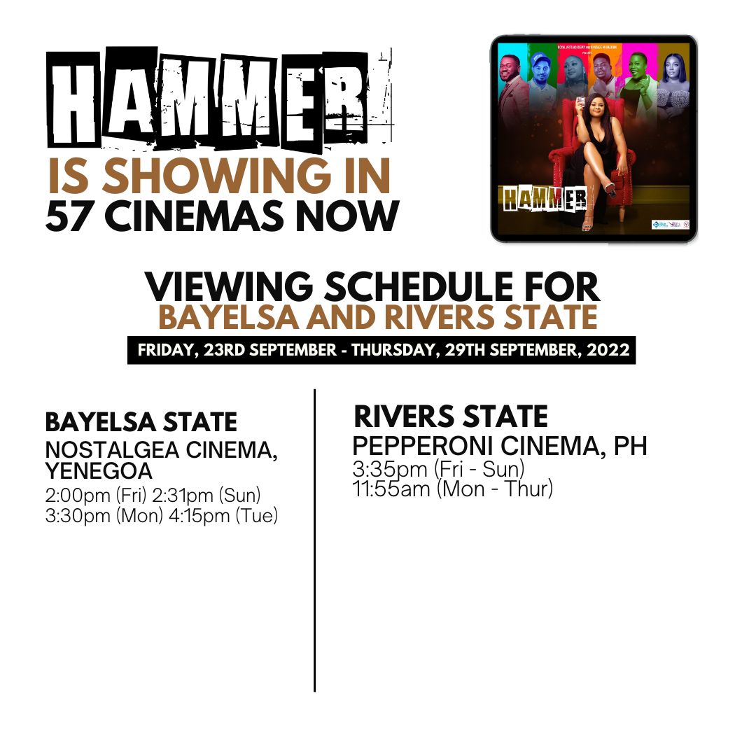 DIAMONDGRACENAT's tweet photo. Our movie schedule is out!!!

Make out time to watch the movie HAMMER.

#HAMMERTHEMOVIE https://t.co/rRqJuULM2K