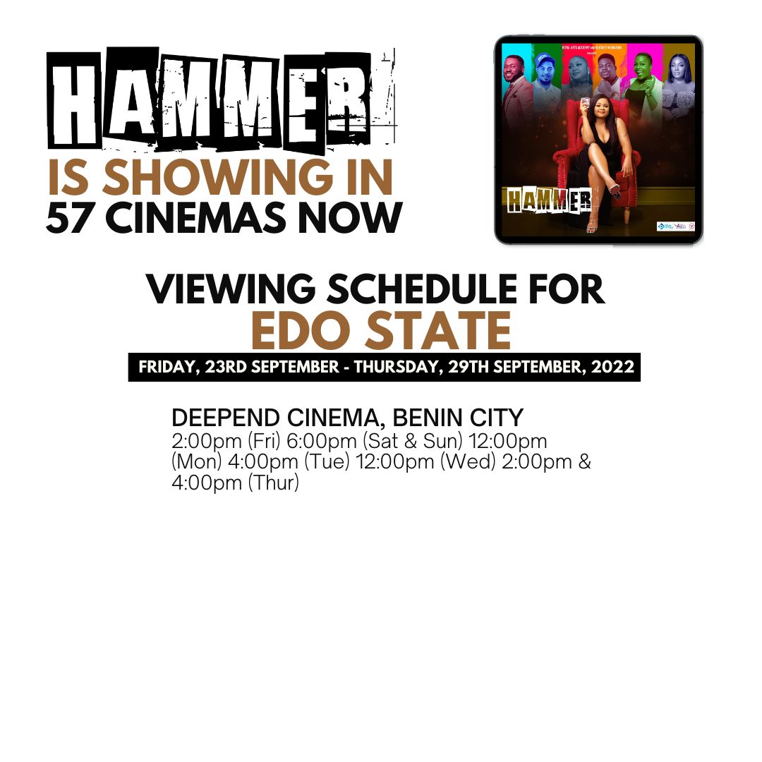DIAMONDGRACENAT's tweet photo. Our movie schedule is out!!!

Make out time to watch the movie HAMMER.

#HAMMERTHEMOVIE https://t.co/rRqJuULM2K