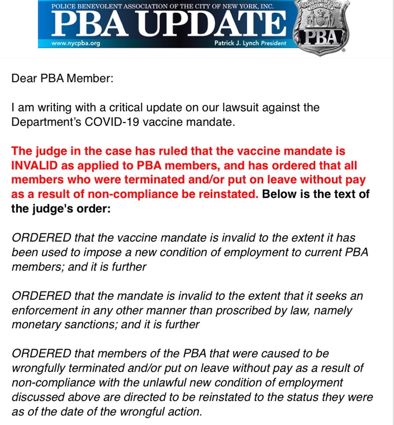 NYPD 40th Precinct on Twitter "RT NYCPBA BREAKING Judge Rules