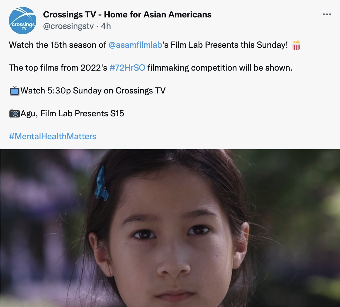 filmlabinc's tweet photo. #FilmLabPresents is ba-ack this Sunday! Hosted by @JenBetitYen , edited by #UrimChung and @RayLanuza on @crossingstv , featuring the best of the The 72 Hour Film Shootout!!!!!!! #72HrSO #JoyfulResistance #MentalHealth #MentalHealthMatters https://t.co/vjOj39Sr08