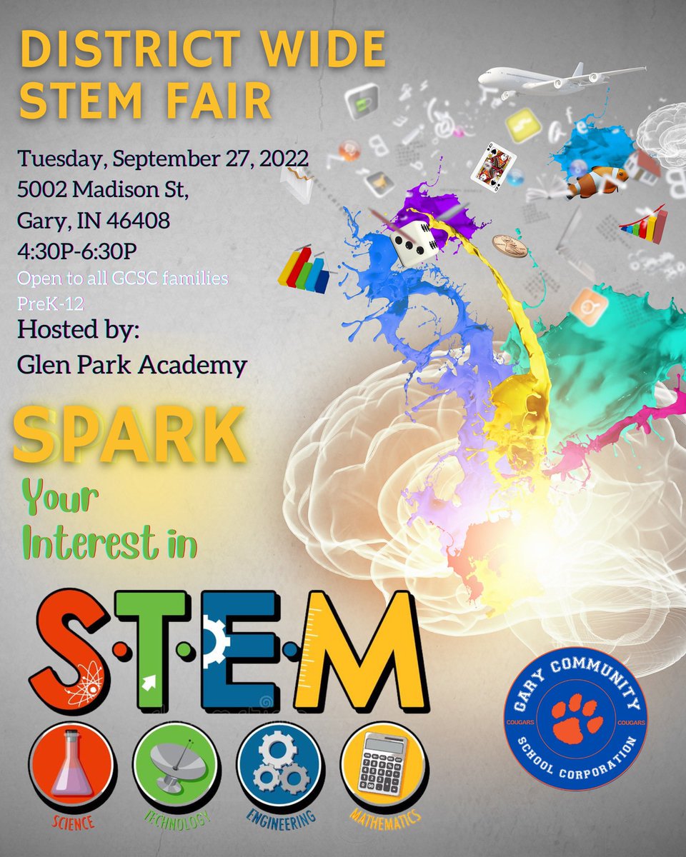 elbg1993's tweet photo. @K12Boost @SchoolsGary @GarySchools Come out to Glen Park Academy 9/27/22, 4:30-6:30 for our STEM Fair. We will also have our Title 1 District informational and Special Education parent information available to you. There will be food, popcorn and prizes! Please join us… https://t.co/lOPgptlzK1