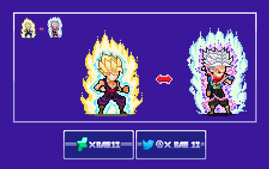 x_Bae_12's tweet photo. [Dragon Ball] Exchanging Transformations #1
Idea from: @MrAlexY2
⚪️🟡⚪️🟡⚪️🟡⚪️🟡⚪️🟡⚪️🟡
#pixel #pixelart #spriteart #DragonBall #Trunks #Gohan #XLSW https://t.co/Ip5Gdkz1D5
