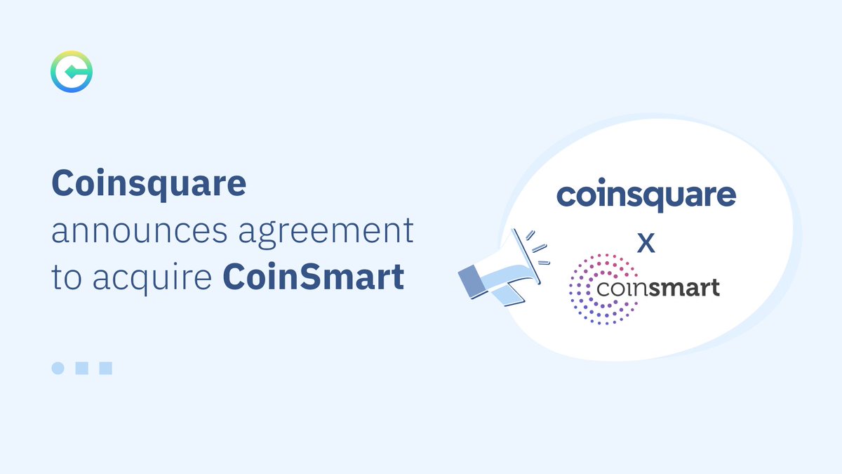 Coinsquare's tweet photo. Coinsquare is very excited to announce that we have entered into a definitive agreement with @CoinSmart.  This agreement will position us as one of Canada’s Largest Crypto Asset Trading Platforms!

https://t.co/KTMd9jhVs0 https://t.co/fUgTxd9i21