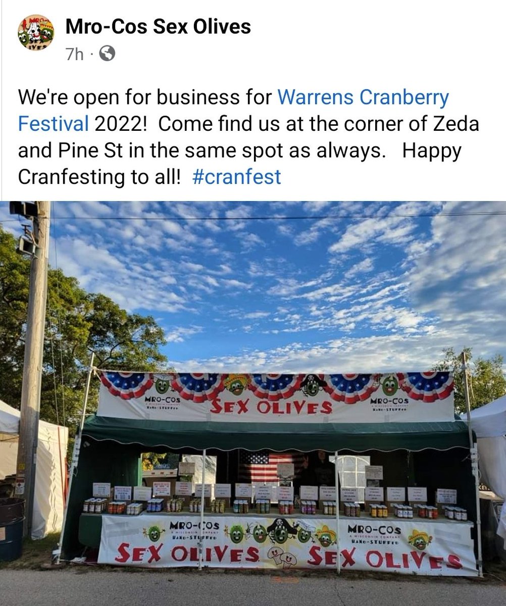 shaynahetzel's tweet photo. First day of @WarrensCranfest and the family business is in their usual spot. Perfect for bloody Mary bars and drinks, relish trays, gifts and just straight out of the jar. #SmallBusinessOwners #olives🫒 #CranFest https://t.co/uu4v1d8aqB