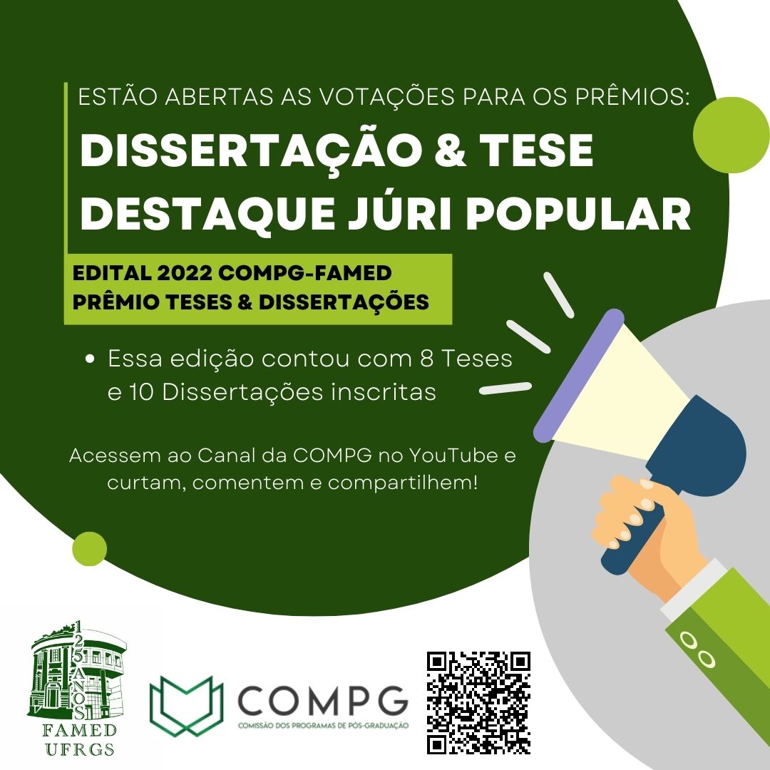 cleciohomrich's tweet photo. As melhores teses &amp; dissertações dos programas de pós-graduação da Faculdade de Medicina/UFRGS podem ser acessados no QR code ou link https://t.co/1HEfS4Ad69. 
O voto do júri popular é realizado pelo acesso e comentário nos vídeos (@GiseleManfro, @naosouarutinha , @SauteJonas). https://t.co/DbsVHiUS8y