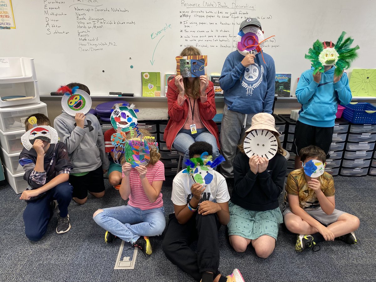 5th and 6th grade SEEK students read the poems We Wear the Mask, by Paul Lawrence Dunbar and The Mask by Maya Angelou. We discussed the parts of ourselves we share with others vs. parts we hide behind a ‘mask.’ @SunflowerSMSD <a href="/tuleybirdtweets/">Brooke_Tuley</a>