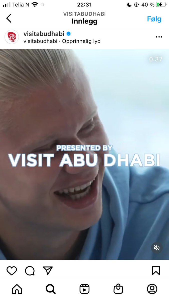 På instakontoen til visitabudhabi finnes det en video av Haaland som snakker varmt om byen. Og folk mener at man ikke skal stille han kritiske spørsmål om sportsvasking?!