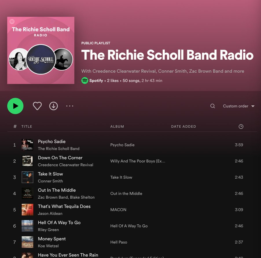 Spotify cooked up "Richie Scholl Band Radio"
Check it out here: spoti.fi/3LCc07g