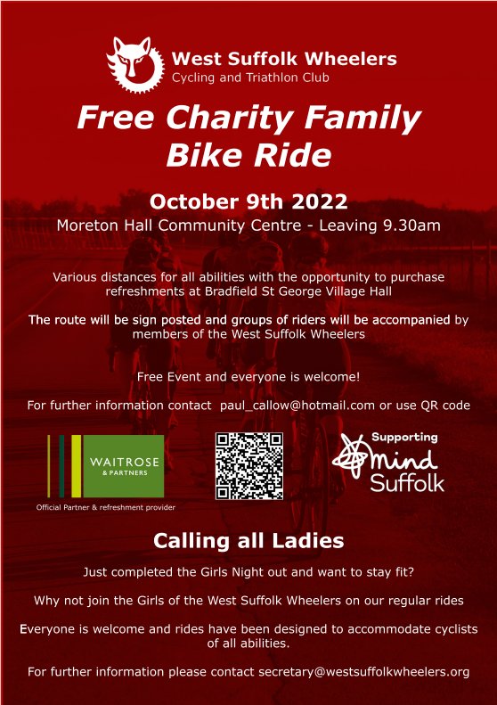 wswtri's tweet image. Not long now to the FREE Family Charity Bike Ride... 9th October starting in Bury St Edmunds. Everyone is welcome