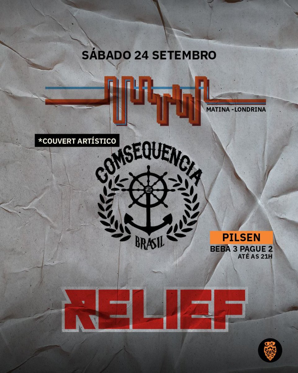 comsequencia's tweet photo. Sábado, 24/09, tem mais um show em Maringá/PR na Barba Rala Cervejaria, com as bandas MATINA e RELIEF.

Os vizinhos vão reclamar, mas as caixas vão torar! https://t.co/6bmewbueVn