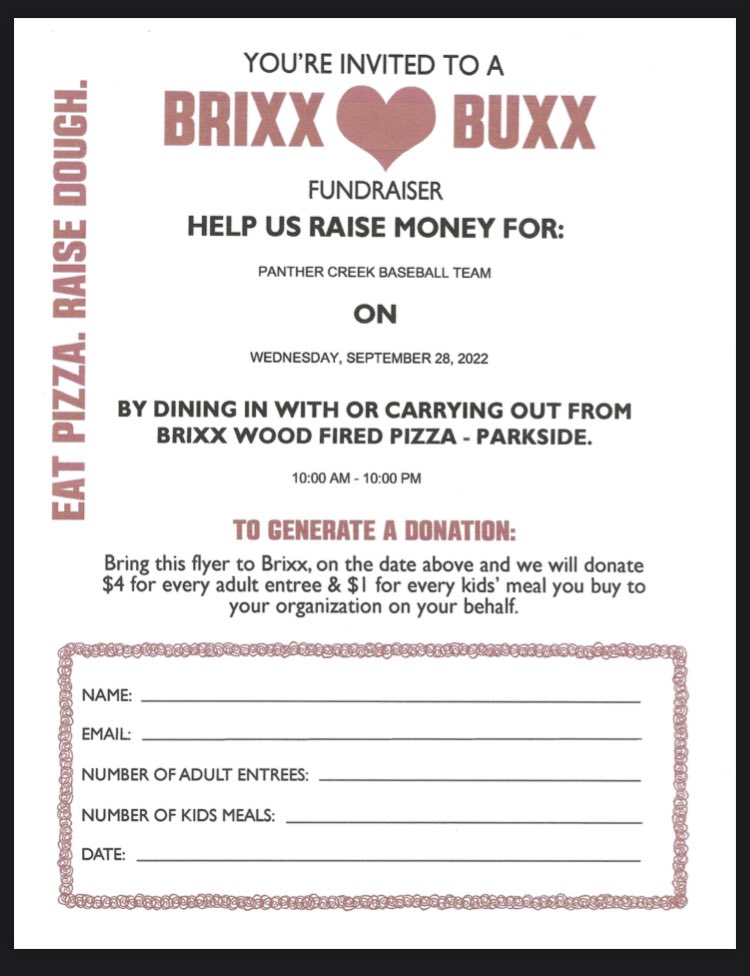 Doesn’t get much better than pizza 🍕 &amp; baseball ⚾️‼️ Please join us next Wed 9/28 for lunch or dinner <a href="/BrixxPizza/">Brixx Wood Fired Pizza + Craft Bar</a> in Parkside. #PCFam #Together