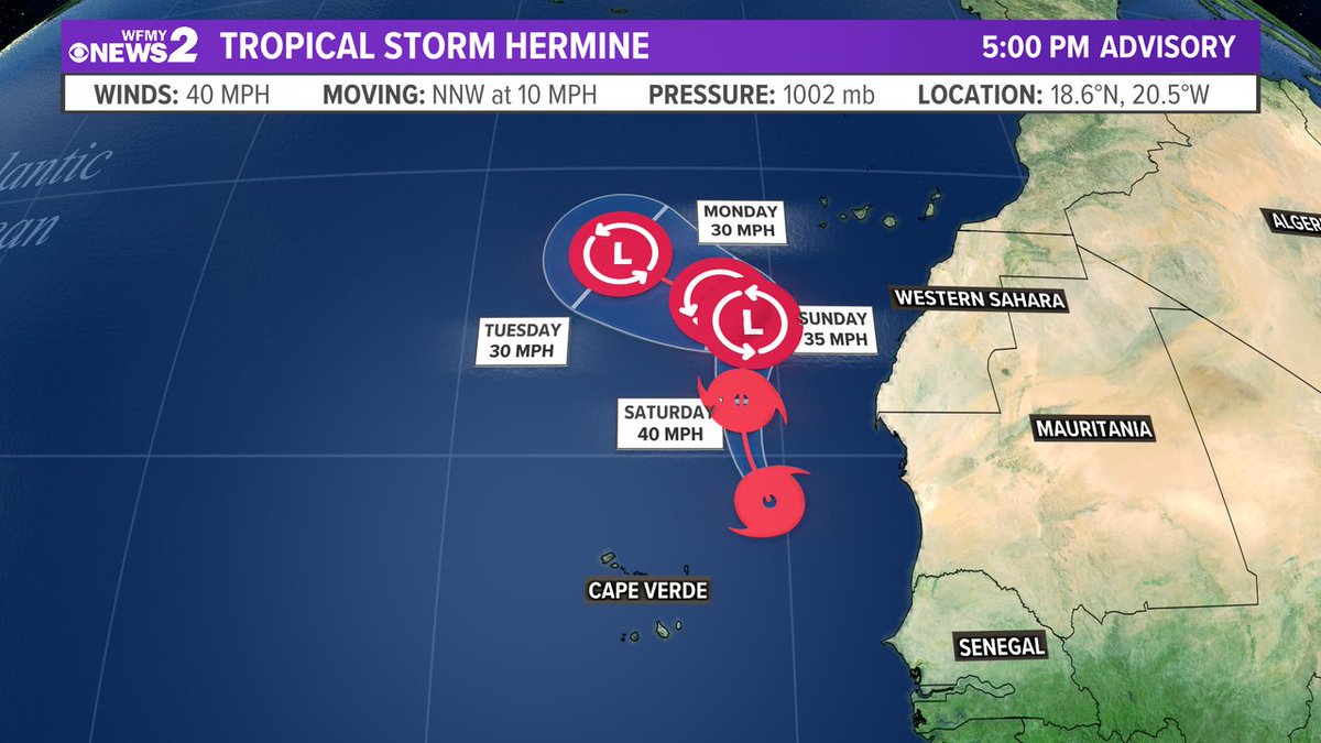 Tropical Storm Hermine formed by Africa! This won't impact us, but it means the system in the Caribbean will be called Ian when it does form.