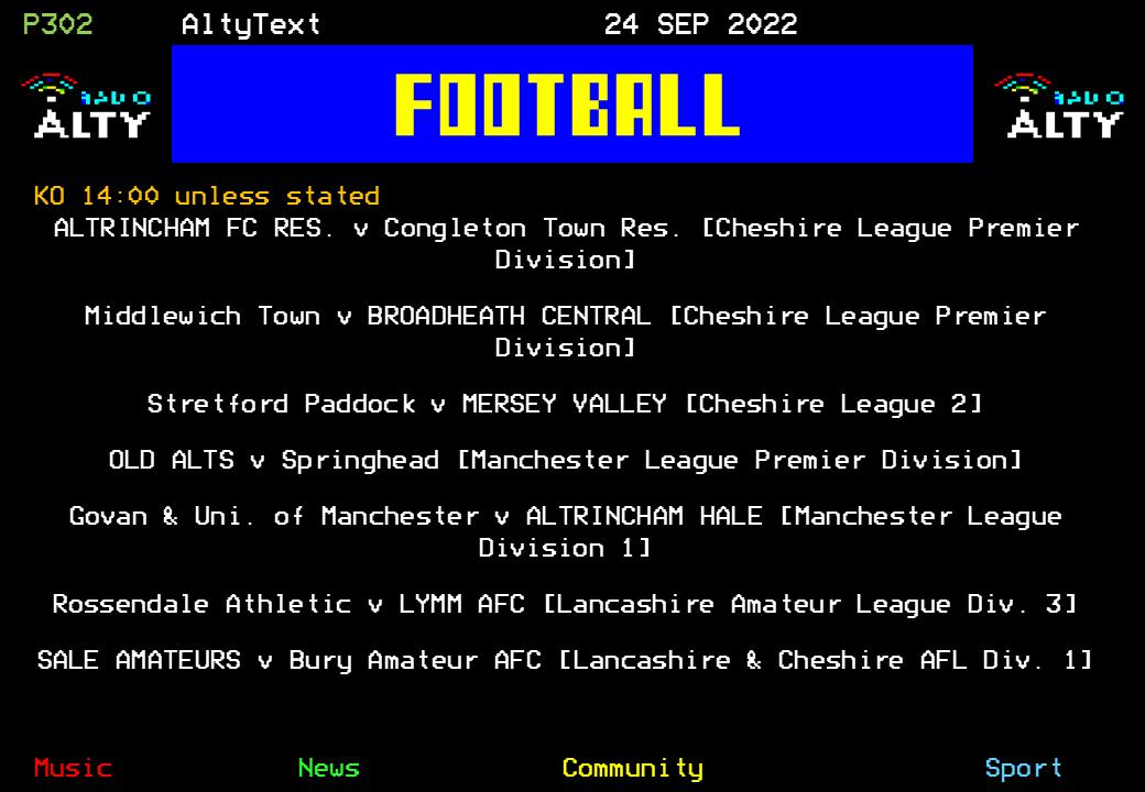 #AltyText - Football. Here's today's fixtures for @AltrinchamRes, @bcfc1922, @MerseyValleyFC, @Old_Alts, @AltrinchamHale, @LymmAFC and @SaleAmateursFC. #RadioAltySport