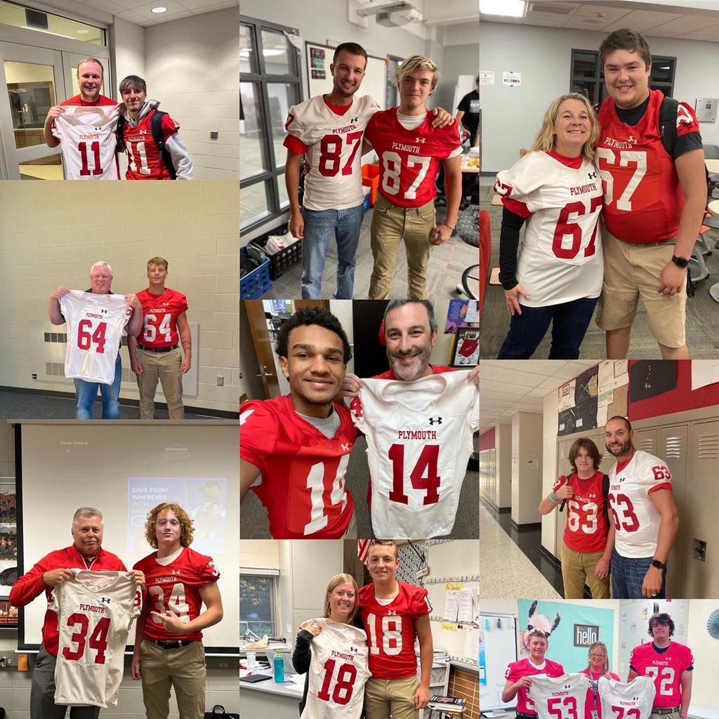 PHS_Athletics1's tweet photo. @PlymouthRockies players honored impactful educators by having them wear their jersey for homecoming. https://t.co/KemHCgvqxO