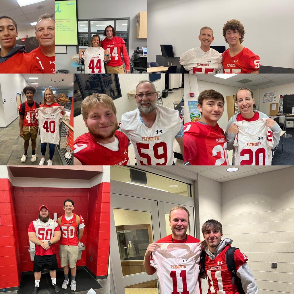 PHS_Athletics1's tweet photo. @PlymouthRockies players honored impactful educators by having them wear their jersey for homecoming. https://t.co/KemHCgvqxO