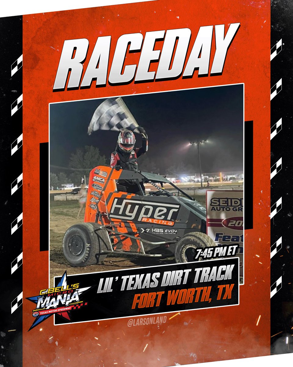 It’s Raceday for Yung Money Kyle Larson at the Lil’ Texas Motor Speedway! Now officially confirmed Larson will be competing in the 95 car! Catch all of the action on DIRTVision!

#yungmoney #kylelarson #dirttrackracing #microsprint #cbellmicromania