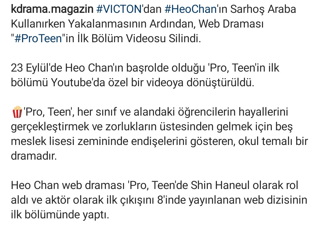kdrama_magazin's tweet photo. #VICTON'dan #HeoChan'ın Sarhoş Araba Kullanırken Yakalanmasının Ardından, Web Draması "#ProTeen"in İlk Bölüm Videosu Silindi. https://t.co/lwR234877j