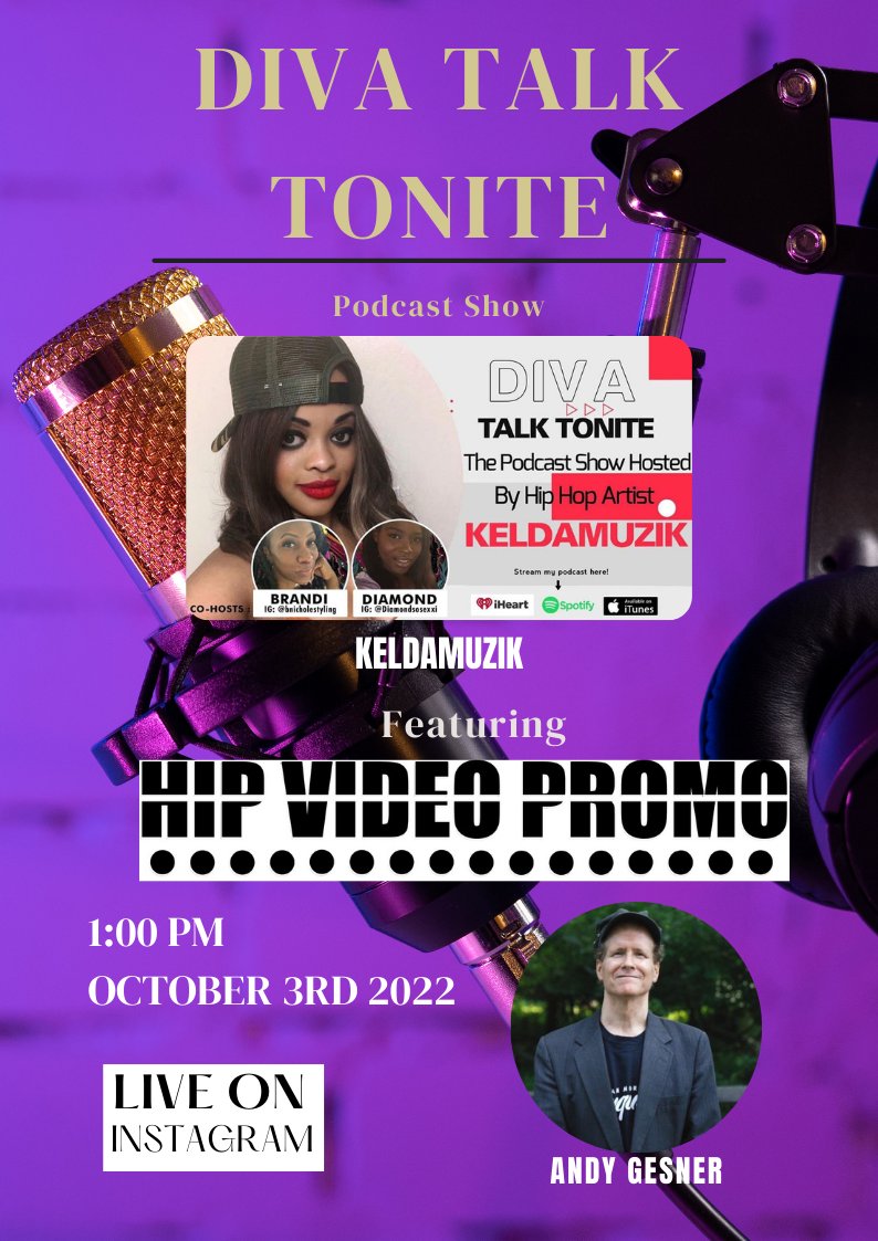 Keldamuzik's tweet image. We can’t wait for our next #DivaTalk podcast with @hipvideo! We will be speaking to the president and founder of HipVideo, Mr. Andy Gesner. We will discuss the ins and outs of the music industry, and what’s the best way for artists to promote themselves globally.
