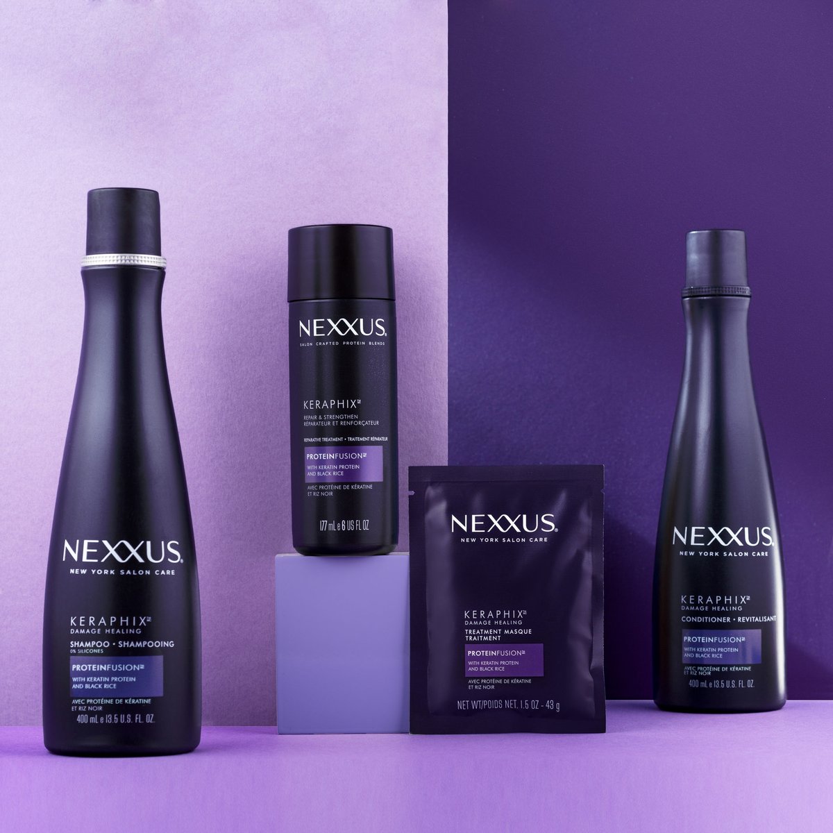 nexxushair's tweet photo. Our #NexxusLevel Keraphix System is now complete 💜 Powered with a Black Rice + Keratin ProteinFusion™ blend to create a healing ritual that delivers visibly healthy and deeply nourished hair! 
-
Get your hands on our NEW Keraphix Leave-In Treatment now on Amazon. https://t.co/bRCmrs19NR