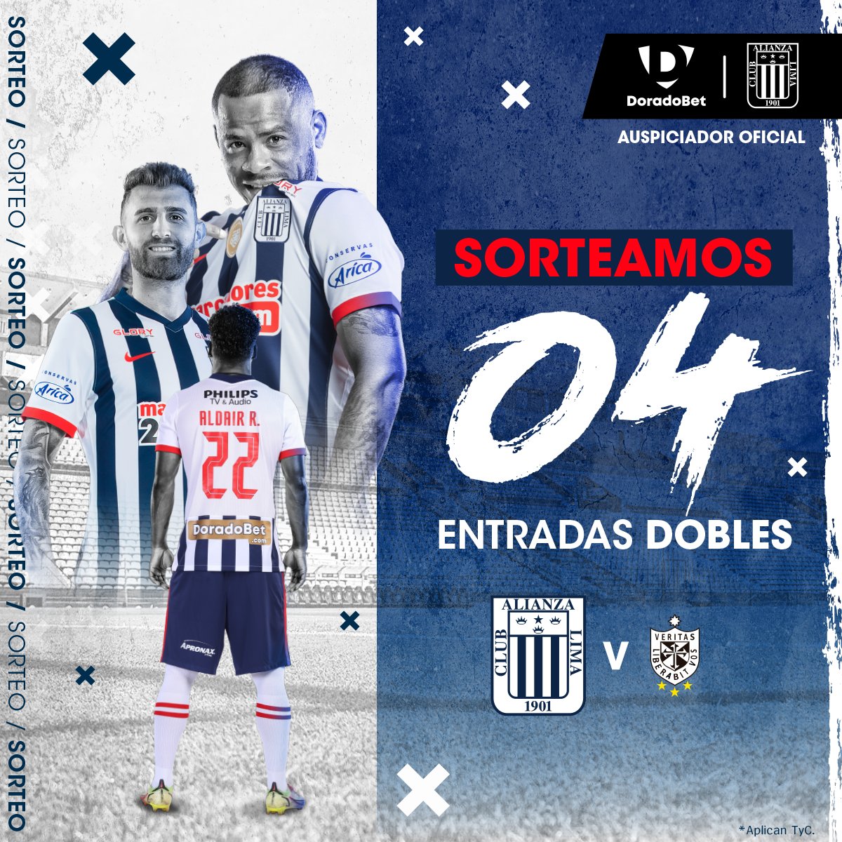 ¡𝗗𝗢𝗥𝗔𝗗𝗢𝗕𝗘𝗧 𝗧𝗘 𝗟𝗟𝗘𝗩𝗔 𝗔𝗟 𝗘𝗦𝗧𝗔𝗗𝗜𝗢!💙🏟

1. Síguenos
2. Haz RT y etiqueta a la persona que te acompañaría.

🔒Cierre del sorteo: domingo 25/09 - 6 pm.

*Aplican TyC

#DoradoBet #ArribaAlianza