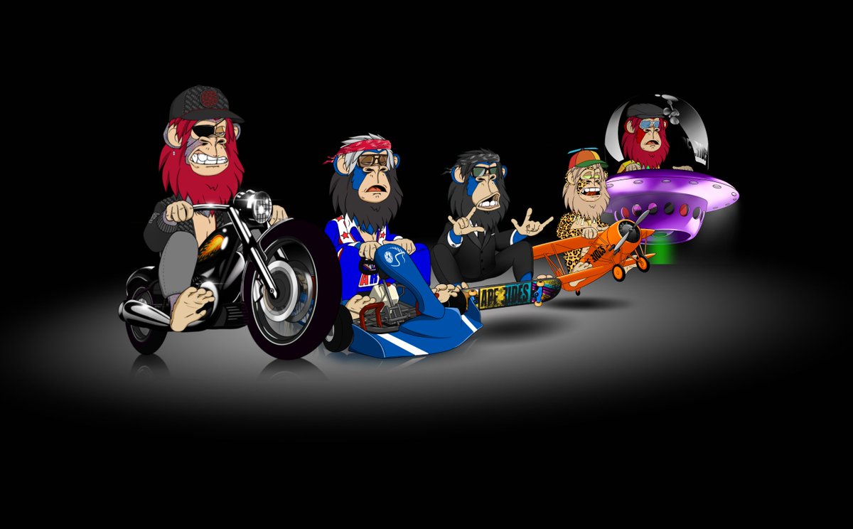 ApeRidesNFT's tweet photo. Let's have an awesome weekend with our fams @PepeApeYC @LazyApeYC @DApeWives @GrandpaApeCC @TeenRebelApe @Japanese_BAPES  and many more https://t.co/rNWuJphAY2