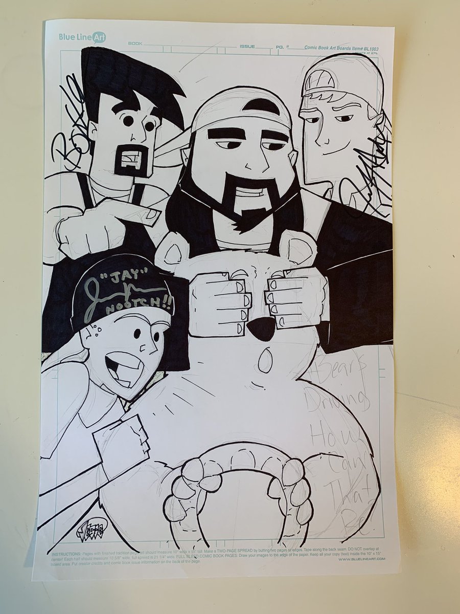I got to meet 3 heroes from my youth #JeffAnderson <a href="/BrianCOHalloran/">Brian O'Halloran 💙</a> <a href="/JayMewes/">Jay Mewes</a> but couldn’t get into see <a href="/ThatKevinSmith/">KevinSmith</a> My bucket list remains full sadly. 3 of the 4 signatures on this Animated Clerks I did for <a href="/fanxsaltlake/">FanX® Salt Lake Comic Convention™</a> Someday I’ll get Kevin🤞<a href="/Toddsartattack/">Toddsartattack</a>