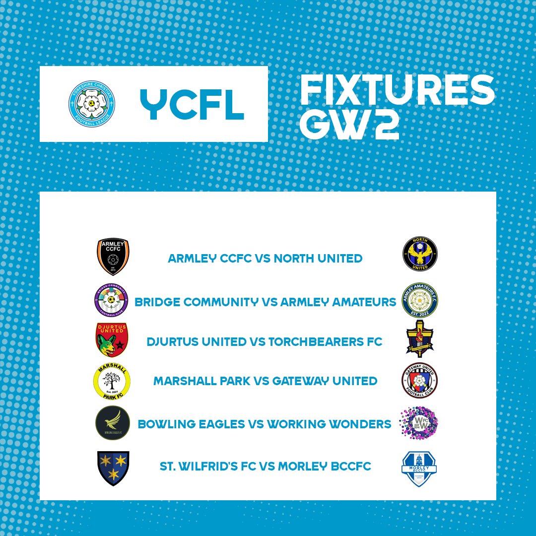 YCFLOfficial's tweet photo. GAME WEEK 2!

Here we go, this weeks games in the Yorkshire Christian Football League

Link to website: https://t.co/IX3eaO9eEw https://t.co/ahTbgzezCj
