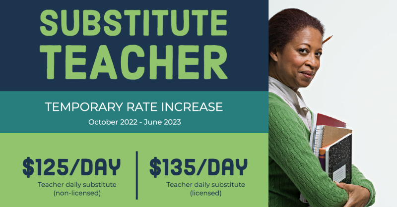 VBCPS_HR's tweet photo. Become a @VBSchools substitute teacher! Work on the days you choose while making a difference.

The rate for substitute teachers has been increased beginning October 2022 through June 2023.

Subs must have completed 30 semester credit hours from an accredited institution.