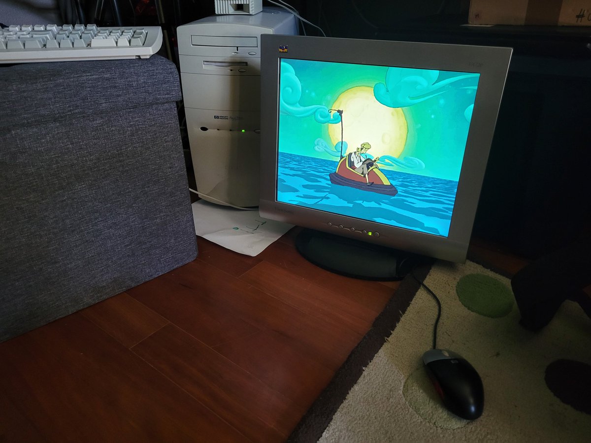 When you have no more room for your 3 older computers... floor gaming!!! #curseofmonkeyisland lol #monkeyisland #pcgaming #lucasarts