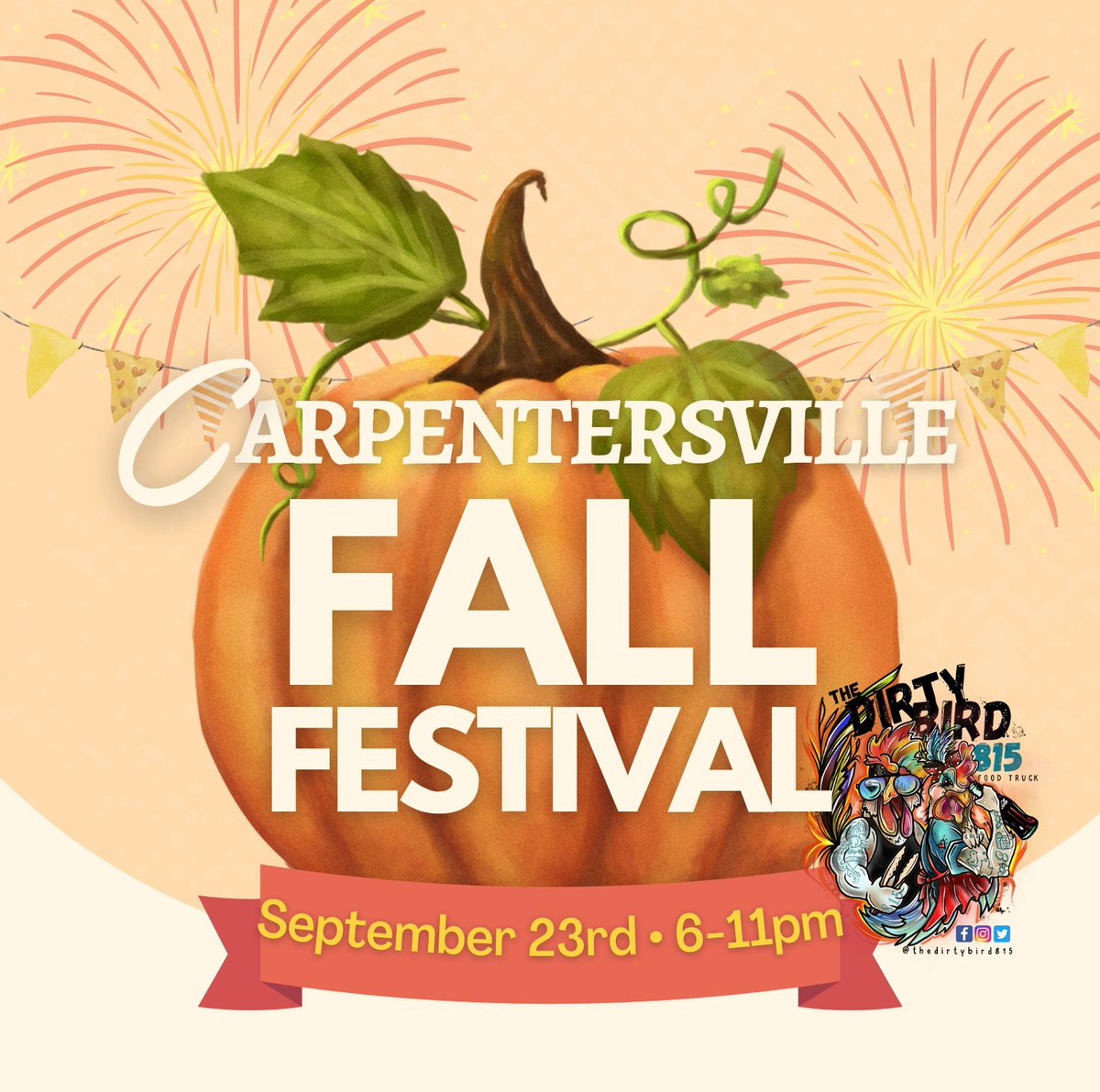 🐔 FOOD TRUCK 🐔

EVENT DETAILS
🍁 Carpentersville Fall Fest
🗓️ Friday, September 23rd
🕓 6:00-11:00pm
📍 Carpenter Park, Carpentersville

Please note: we will only be at the festival tonight, we will not be there Saturday, September 24th.