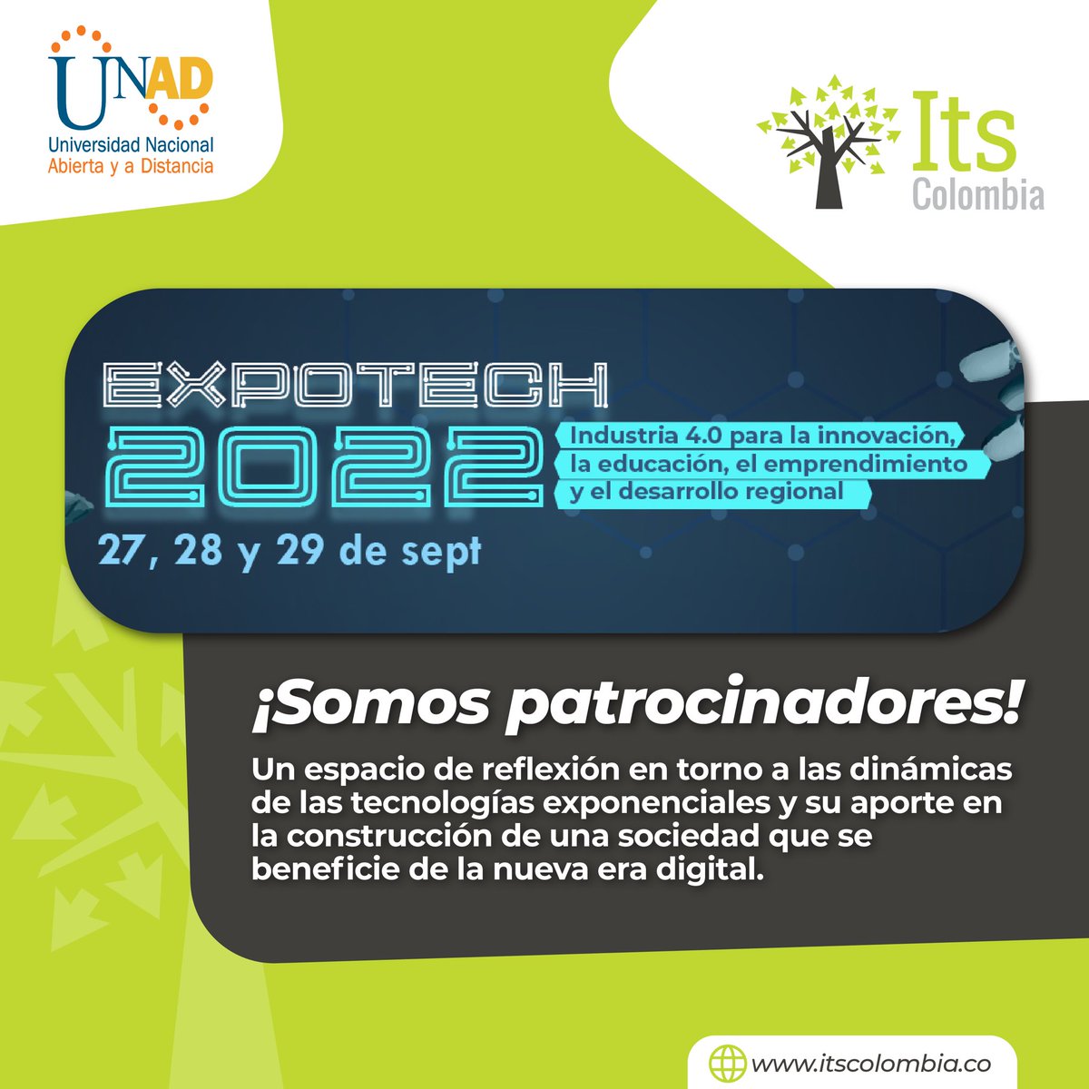 newzenda_'s tweet photo. #ItsColombia estará presente como patrocinador en el Congreso Nacional Expotech 2022.
¡No te lo puedes perder!
@UniversidadUNAD https://t.co/7Af6q9VPbW