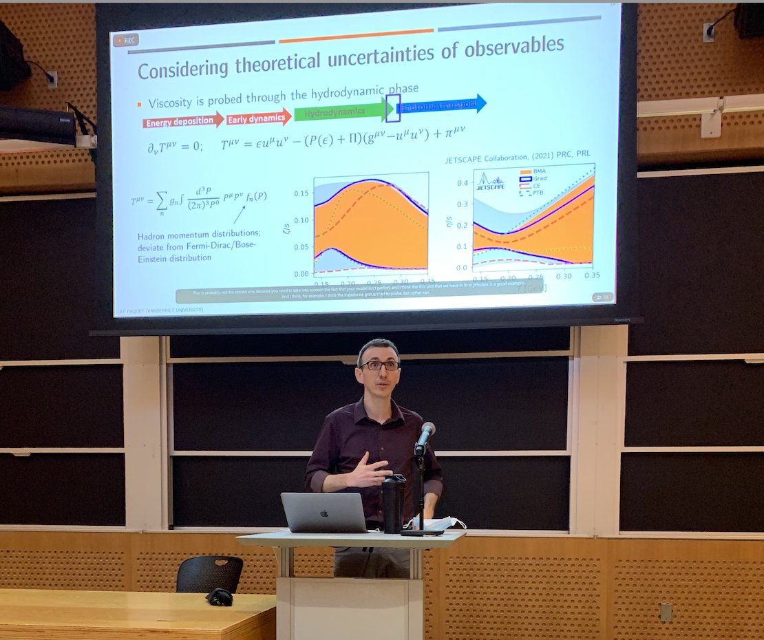 J.-F. Paquet (SIMS convener) presenting at the 2022 Hot and Cold QCD Town Hall meeting at MIT.