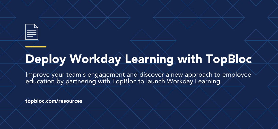 TopBlocHQ's tweet photo. Considering adding a new SKU to your suite of Workday applications? TopBloc can help! Learn how we can leverage our SmartBundles tool to get you up and running with Workday Learning in nearly half the time a traditional deployment would take: https://t.co/GtjKxueUts https://t.co/thLWKjQ1FQ