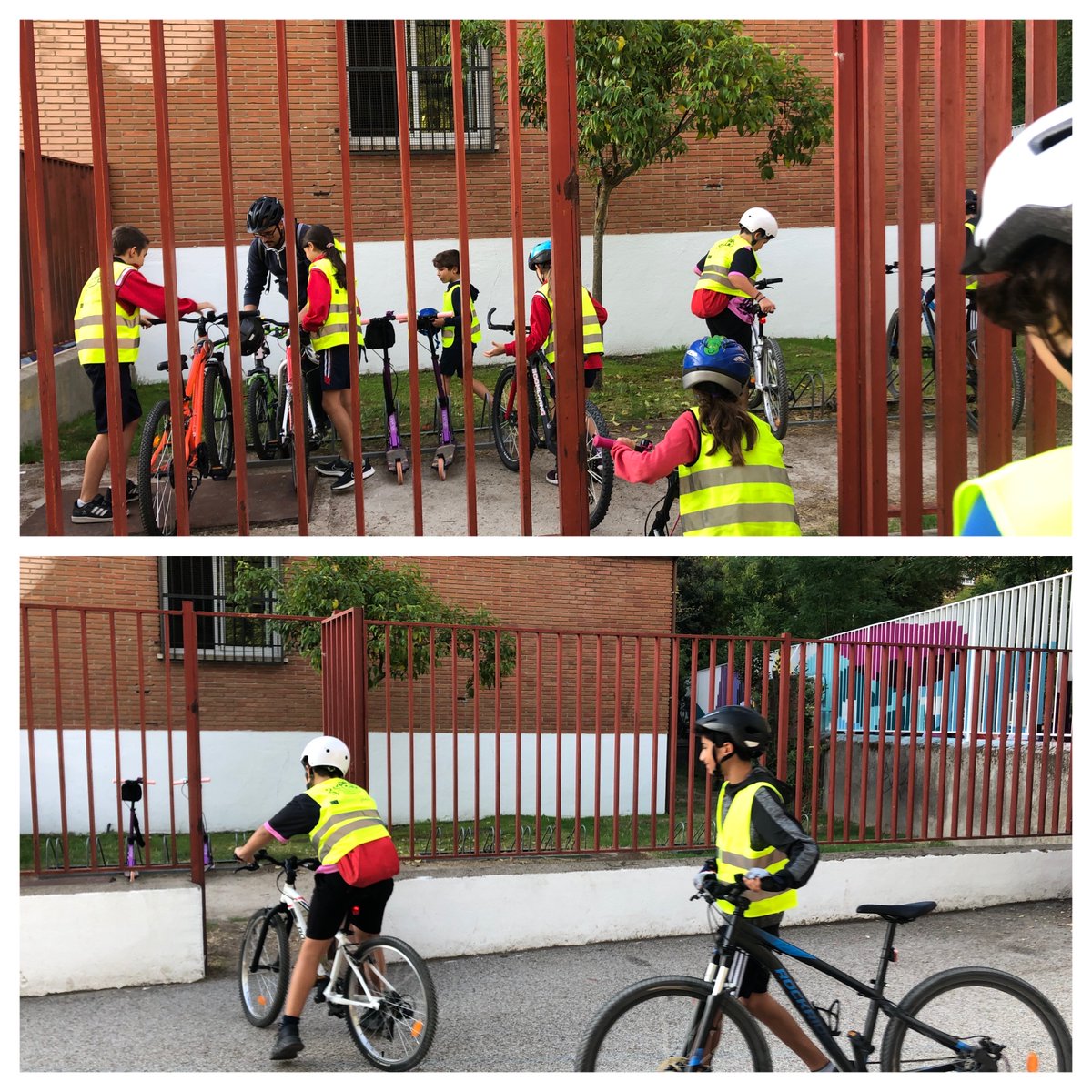 ceipbartolome's tweet photo. Comienza el bicibús para llegar al centro en bicicleta.  Actividad organizada en comunidad educativa por un entorno más sostenible y menos contaminado. Labor de todos cuidar el acceso al colegio y respetar las normas en beneficio de todos @STARSMadrid @STARSEuropeOrg @JMDLatina https://t.co/sPoqxy3KJf