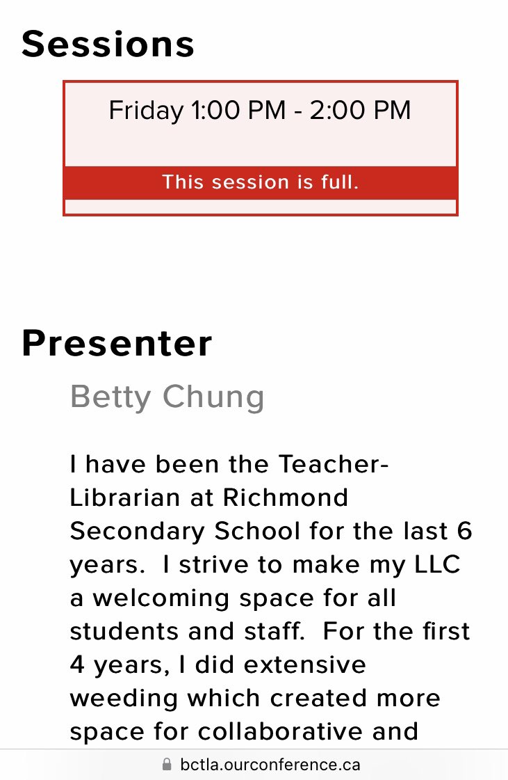 SraChung's tweet photo. Just realized that the @bctla Conference is less than a month away! Surprised to see that my session is already FULL! Looking forward to seeing you all there! #rtla38 https://t.co/1YoAuFNyhg