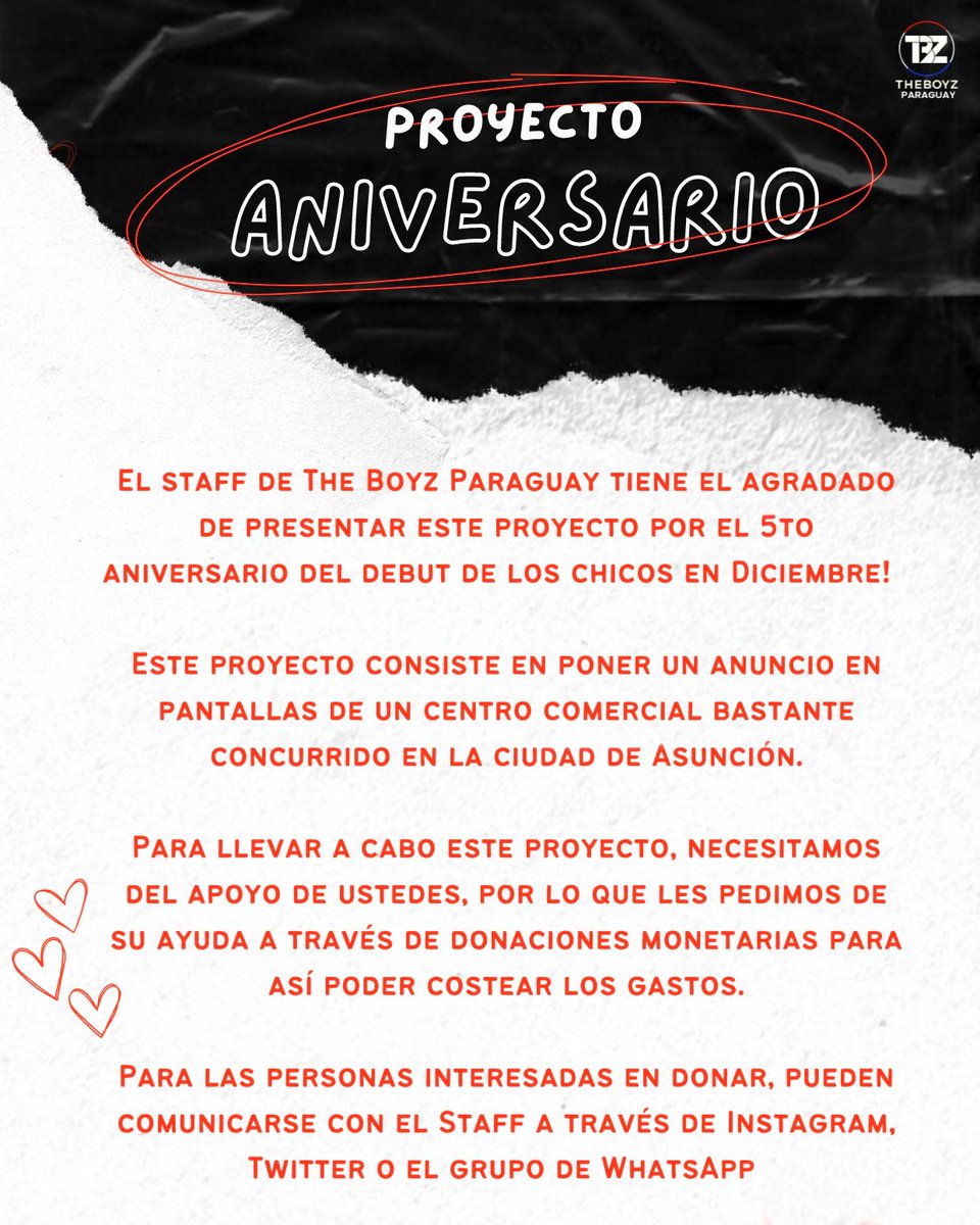 [Proyecto por el 5to Aniversario de THE BOYZ] 📢❤️

‼️Atención The B's 
✨ ¡Te invitamos participar del proyecto para el 5to aniversario del debut de los chicos!
La información del proyecto se encuentra en el segundo slide.