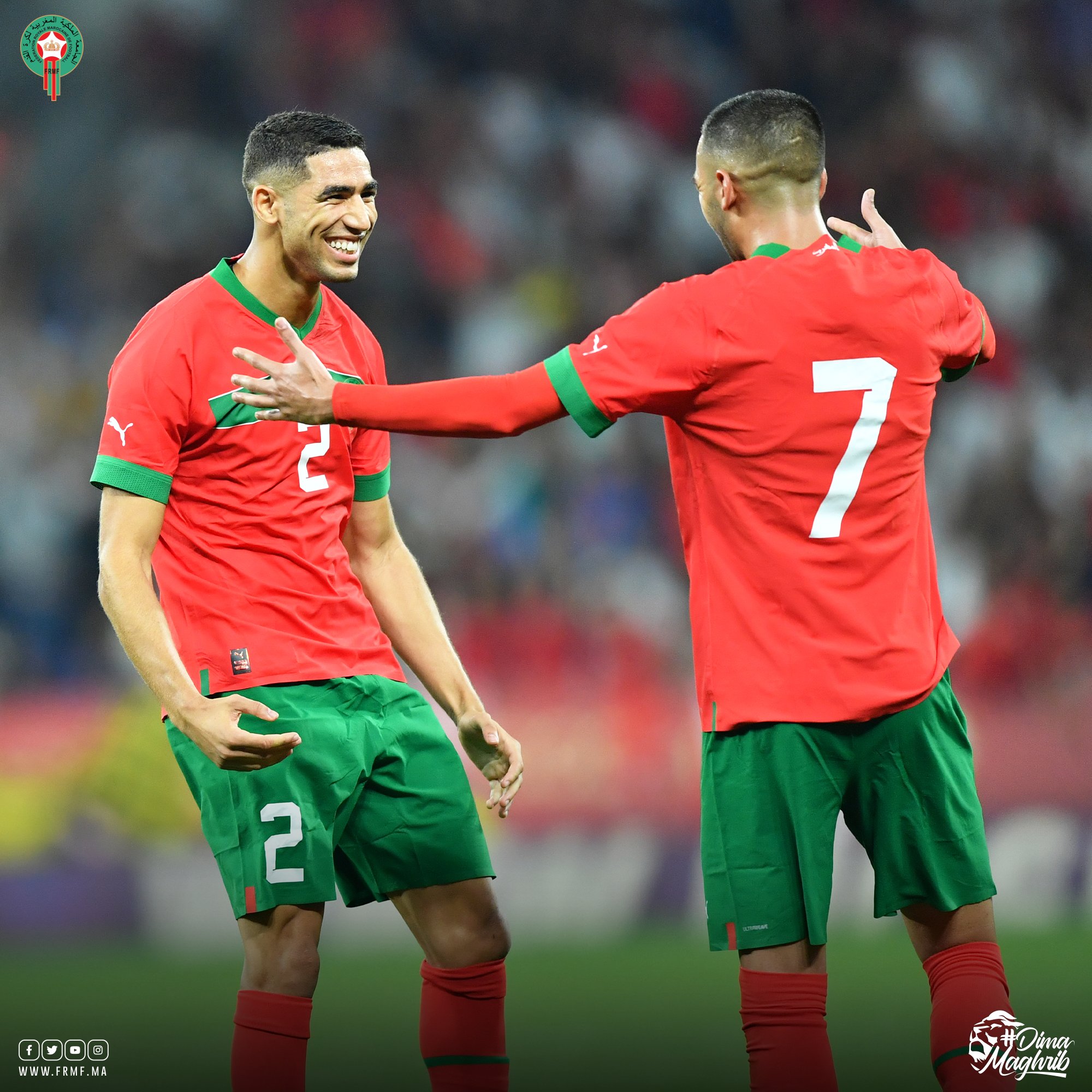 Hakim Ziyech e Achraf Hakimi são os principais jogadores da seleção marroquina e neles estão depositadas as esperanças do Marrocos avançar às oitavas de finalFoto: Twitter Oficial da Seleção do Marrocos