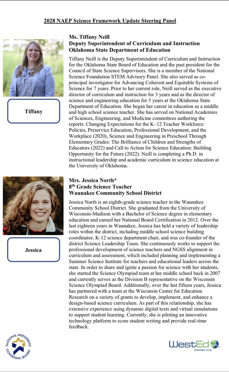 Some fantastic news to share!  Jessica North has been selected to serve on two panels to prepare the framework for the 2028 NAEP Science assessment. Jess is an amazing science educator and teacher leader who will serve with distinction. #NAEP #nationsreportcard ⁦<a href="/NAEP_NCES/">NAEP, The Nation's Report Card</a>⁩