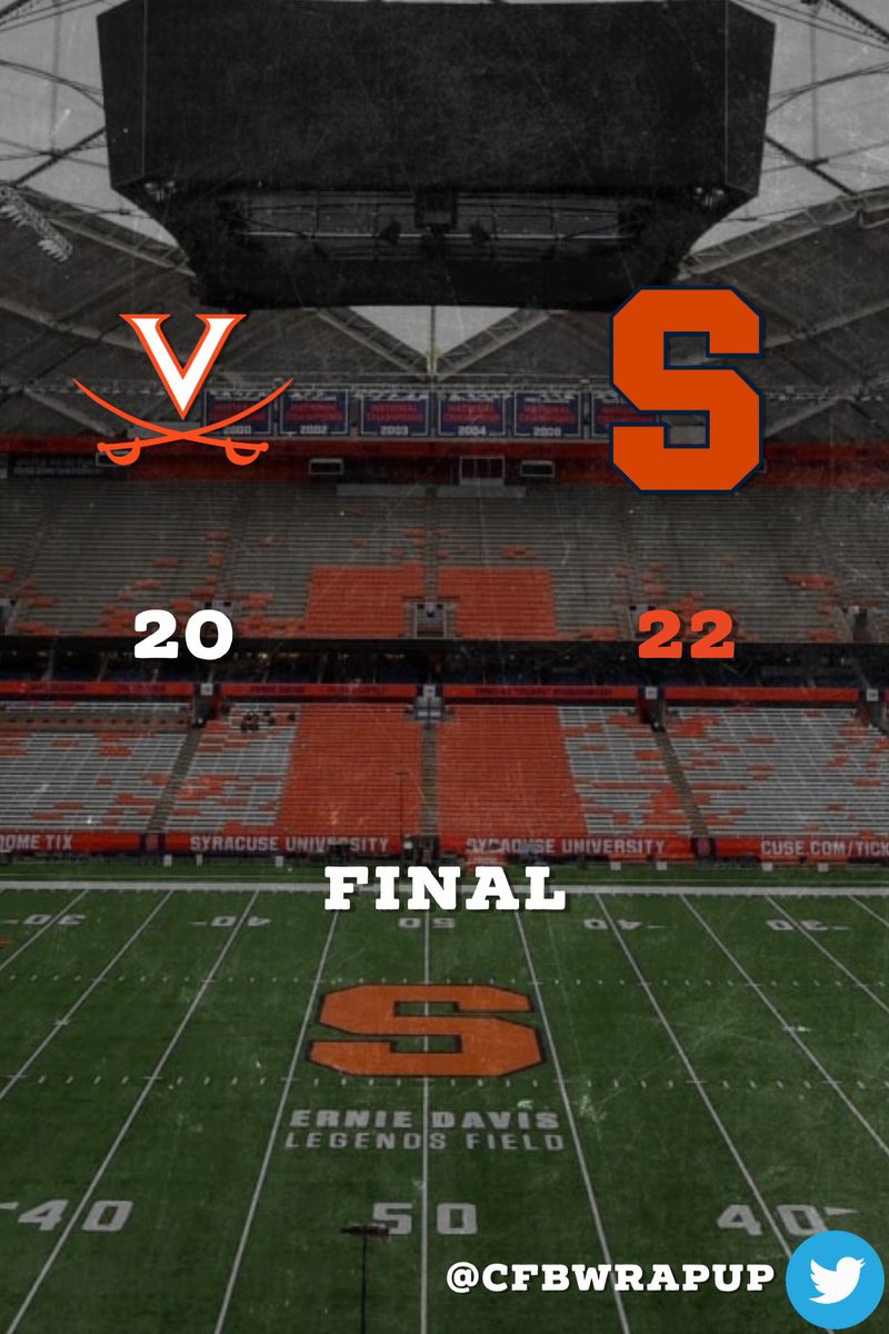 cfbwrapup's tweet photo. Andre Szmyt knocked through a 31-yard field goal with just over a minute left to lift Syracuse over Virginia to start the year 4-0
#CFBWrapUp #CFB #CollegeFootball #CollegeFootballIsBack #Week4 #Syracuse #UVAfootball #uvavssyr #SyracuseFootball https://t.co/kDUltjICTv