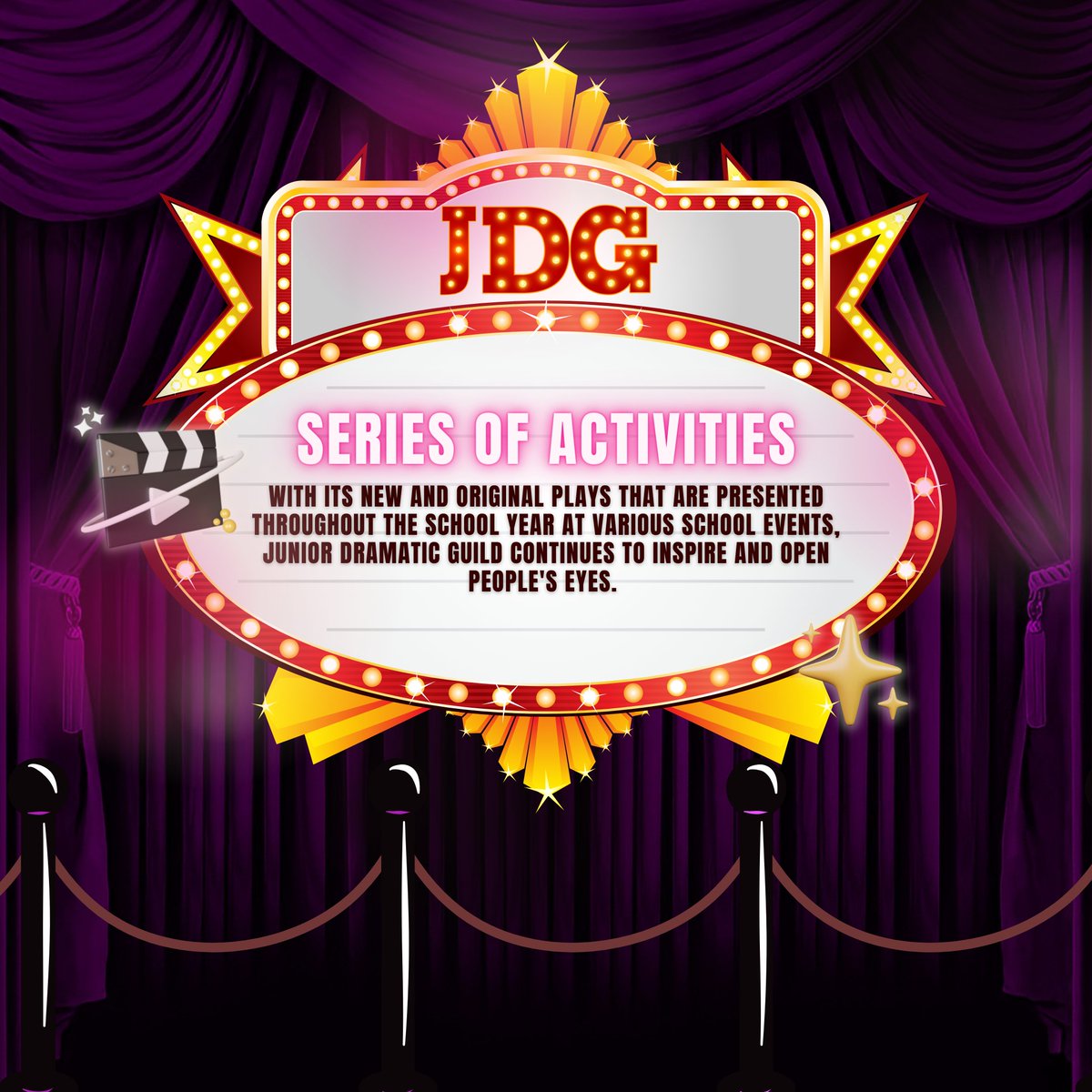 JDG_MNL's tweet photo. ¡Buenas Noches, Escolarians!🦂

As the Junior Dramatic Guild builds its name as the home of versatile Thespians that would gloriously venture in the realm of theater, unforgettable events are produced to encourage growth and bond amongst the members of the club.🎟✨ https://t.co/thqFT12lzf