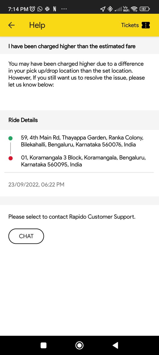 Dear <a href="/rapidobikeapp/">Rapido</a>
I was charged Rs 903 for a trip that was supposed to charge Rs 125

After contacting your customer support, my query magically gets marked as "resolved" every time I chat with a support person. Attached are some screenshots of this glitch 

#RapidoApp #Rapido